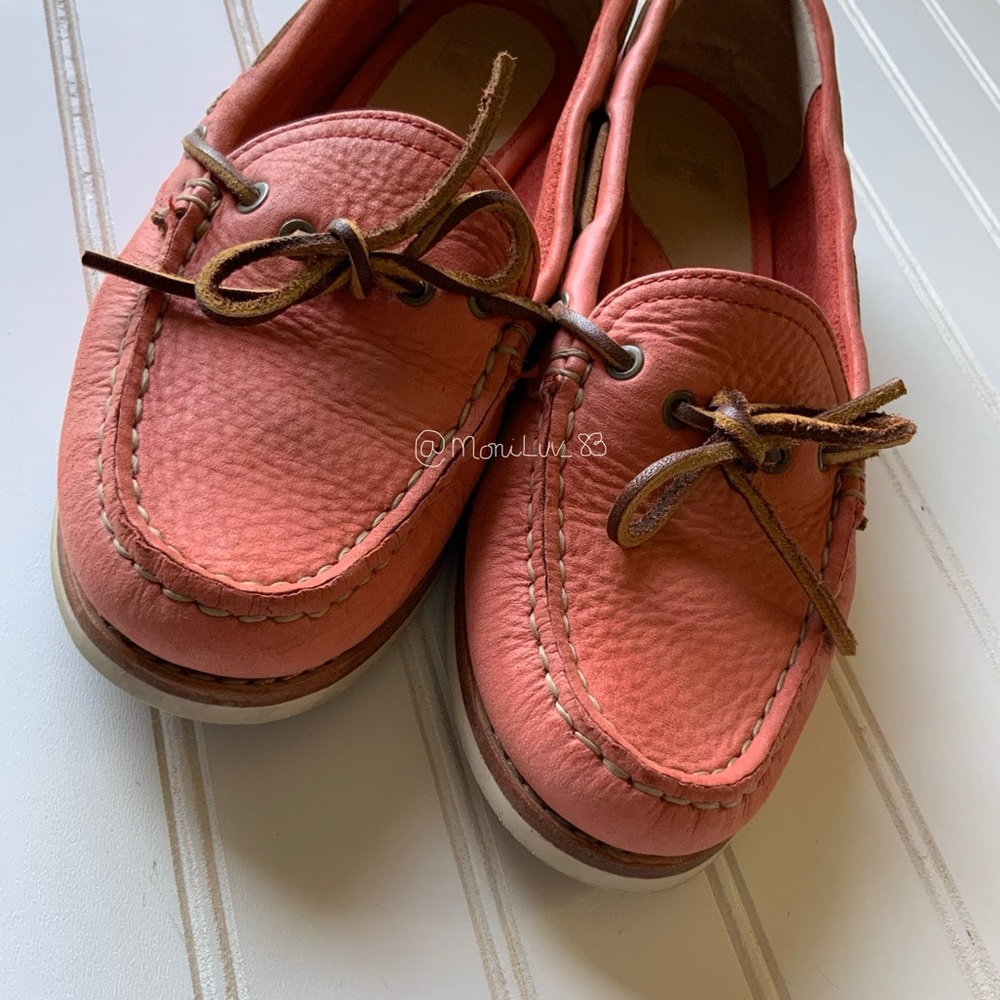FRYE Quincy Tie Leather Boat Shoes Coral women’s size 6.5 - Picture 5 of 11